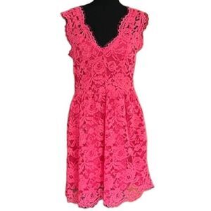 the letter coral floral lace v neckline sleeveless fit & flare style dress szM.